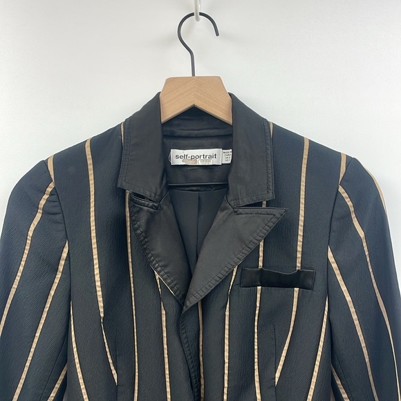 Self Portrait Tailoring Striped Peplum Single Breasted Blazer Jacket Black 2 - Picture 3 of 10
